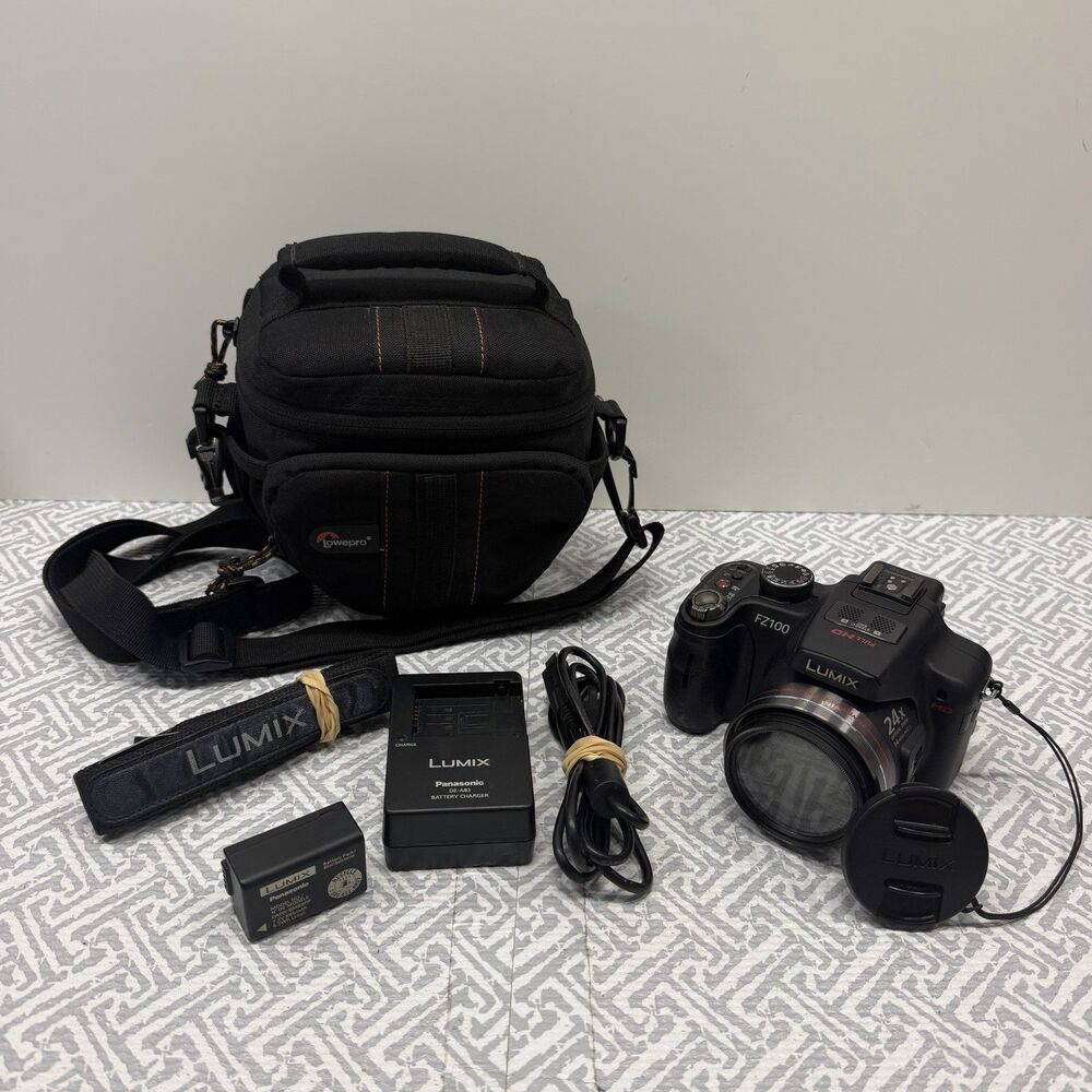 Panasonic Lumix DMC-FZ100 14.1MP Camera Bundle w/ HDMI Cable Lowepro Bag EUC